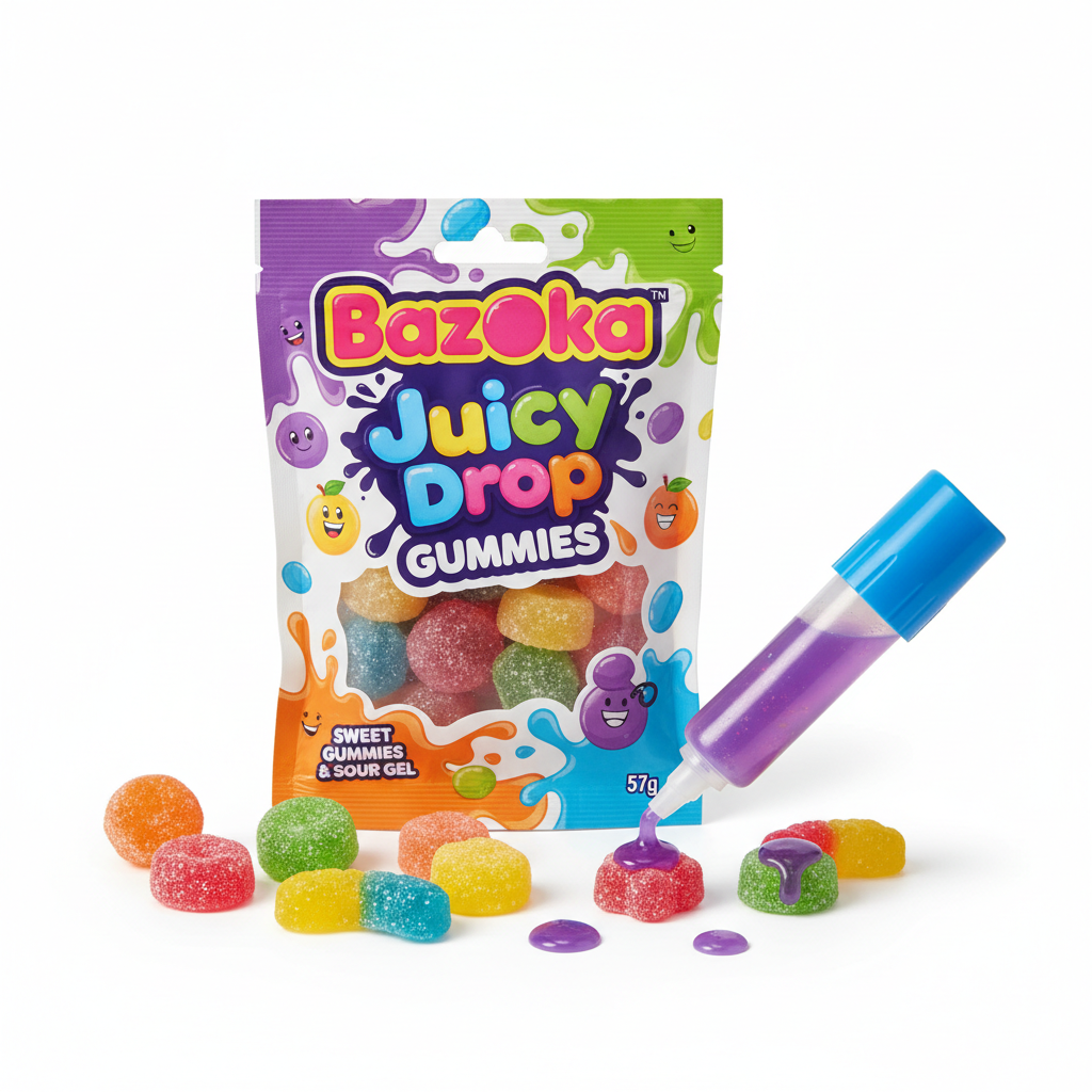 BAZOOKA JUICY DROP GUMMIES, CARAMELLE GOMMOSE CON PENNA GEL 57G  1Conf.