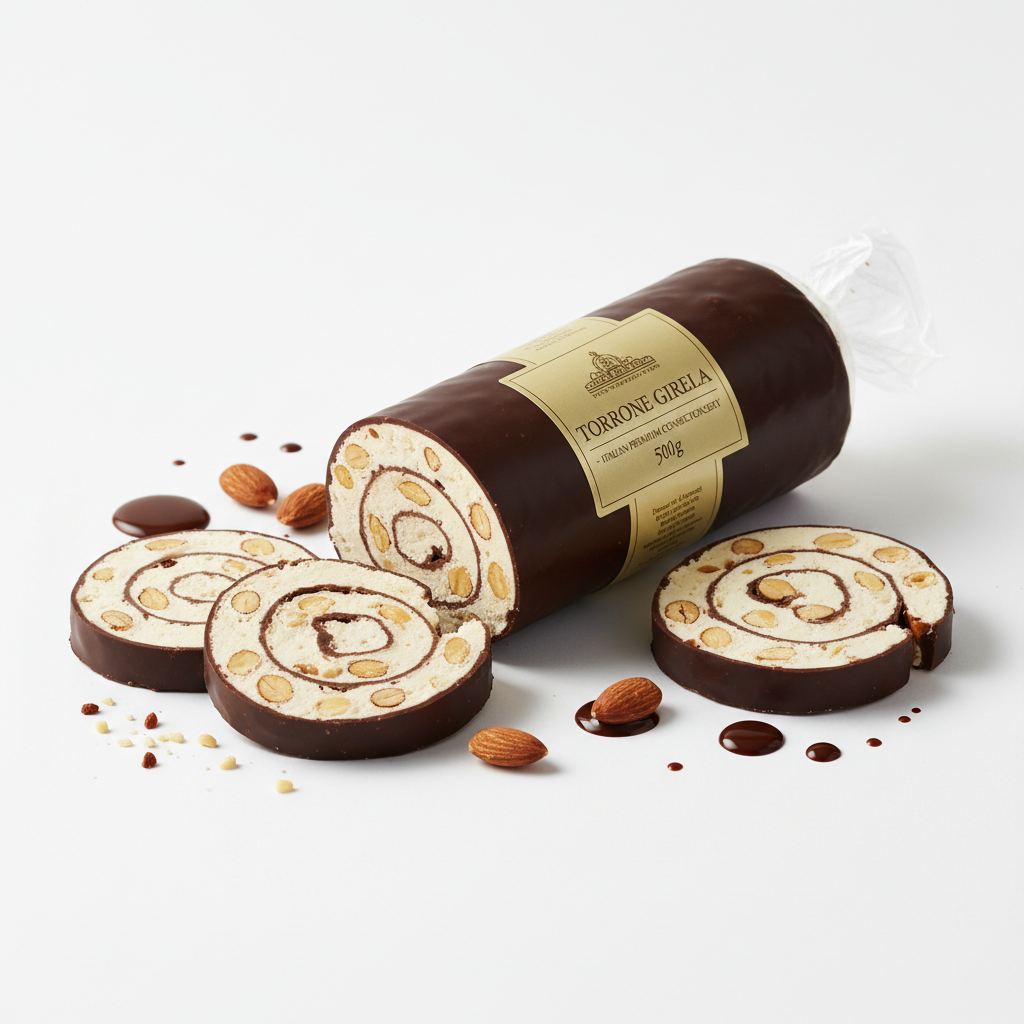 Mon 0016TORRONE TENERO GIRELLA MORBIDONE MANDORLA E CIOCCOLATO RICOPERTO Gr 500